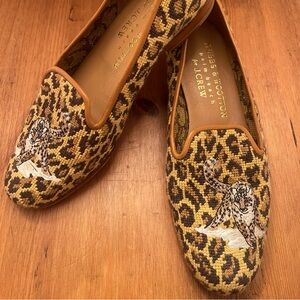Stubbs & Wootten for J Crew Linen Tiger Leopard Loafers.